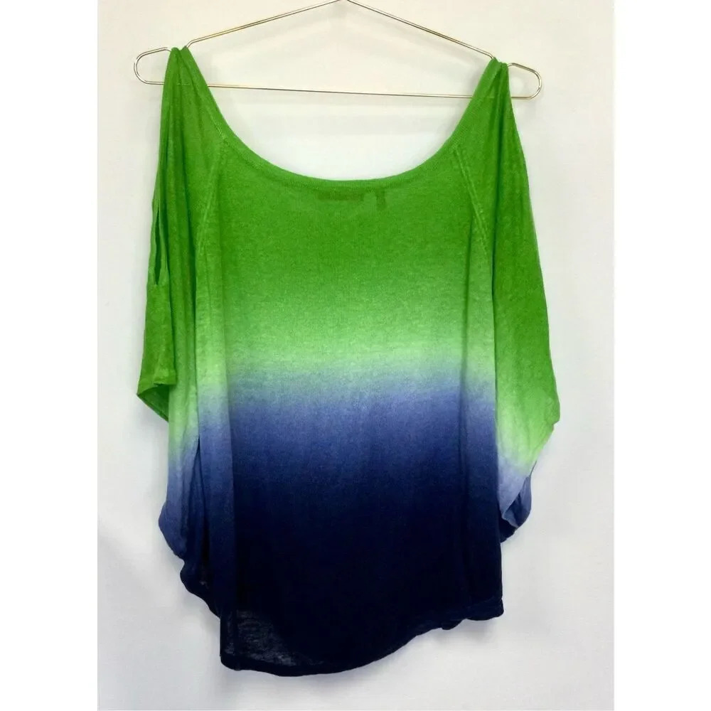 525 America Womens Blue Green Tie-Dye Linen Poncho Raglan Sleeve Top Size Large